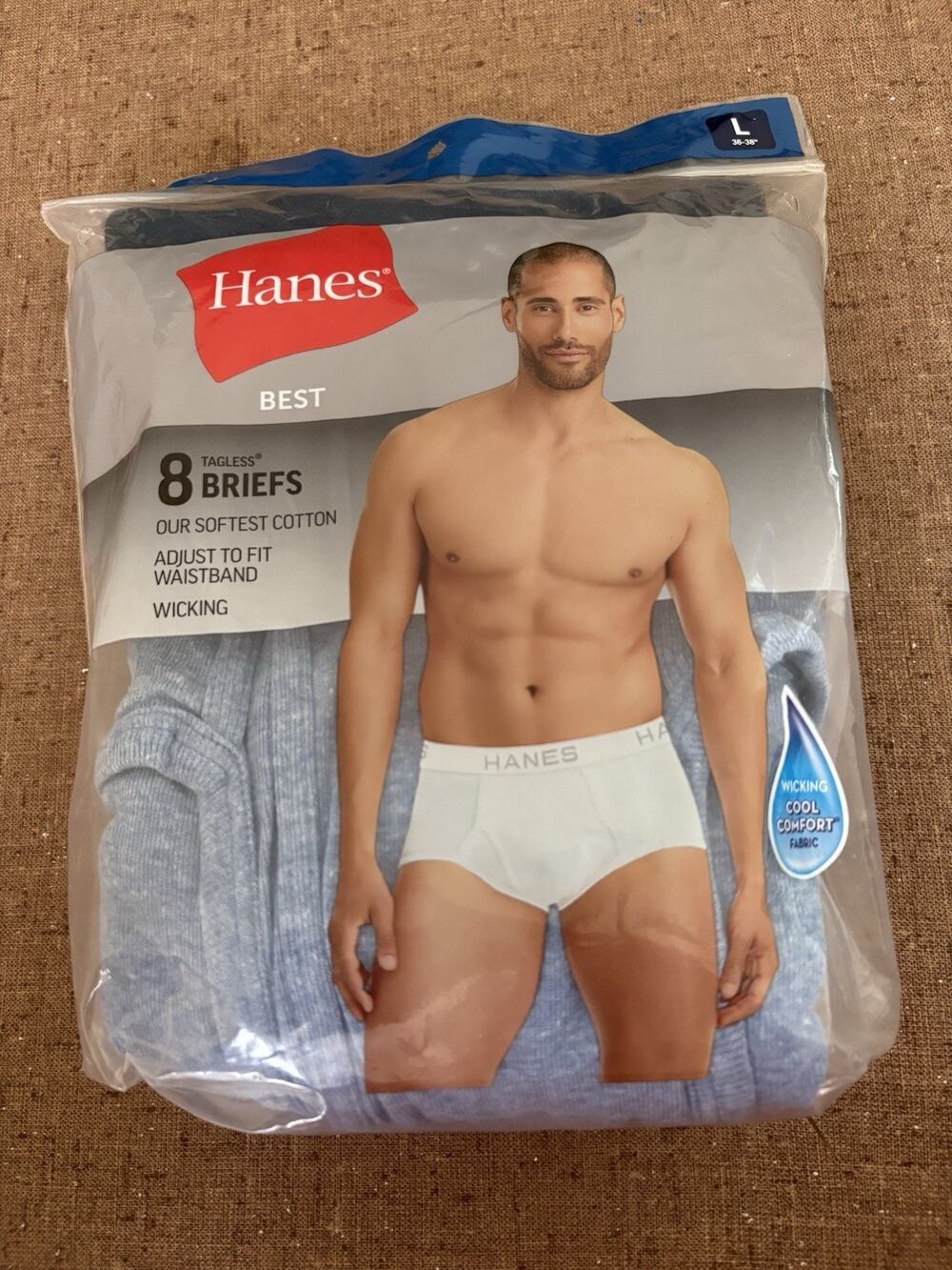 Hanes Best Men’s Tagless Briefs *5* Pack Size Large Blue with Black Band *Read